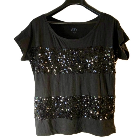 LOFT Sequin Bling Sparkly Fancy 100% Cotton Tee T-Shirt Top Blouse Sz S - Picture 6 of 10
